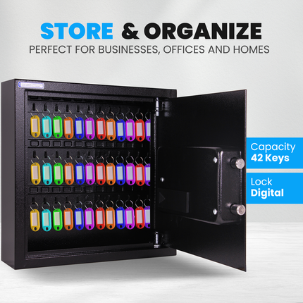 Rubik Digital Key Cabinet (42-Keys Capacity) Electronic Key Storage Wall Safe Lock Box Wall-Mounted RBS42EW Black