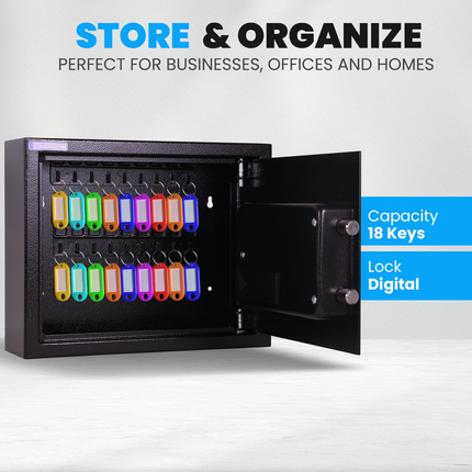 Rubik Digital Key Cabinet (18-Keys Capacity) Electronic Key Storage Wall Safe Lock Box Wall-Mounted RBS18EW Black