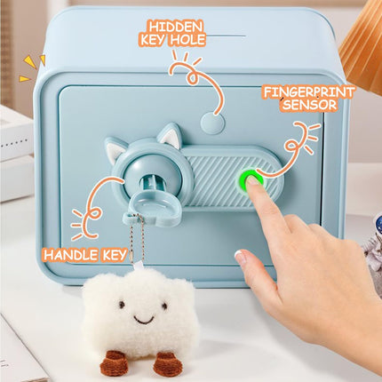 Children's Fingerprint Piggy Bank Safe Box with Deposit Slot, For Kids Girls Boys RB-ZW18F (Blue)