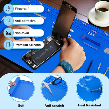 XL Soldering Repair Mat, 70x40cm Extra Large Heat Resistant Silicone Pad Blue