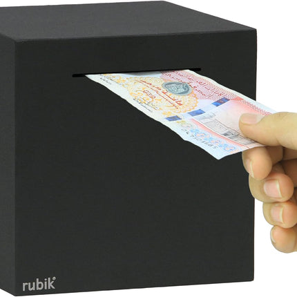 Rubik 15cm Metal Piggy Bank for Adults, Stainless Steel Savings Money Bank (All Sides Closed) Black