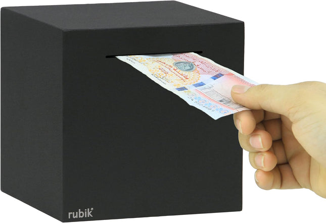 Rubik 15cm Metal Piggy Bank for Adults, Stainless Steel Savings Money Bank (All Sides Closed) Black