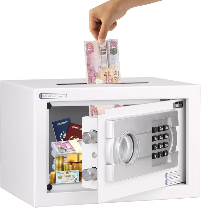 Rubik Medium Digital Safe Box with Keys and Cash Deposit Slot, RB20EG-T (20x31x20cm) White