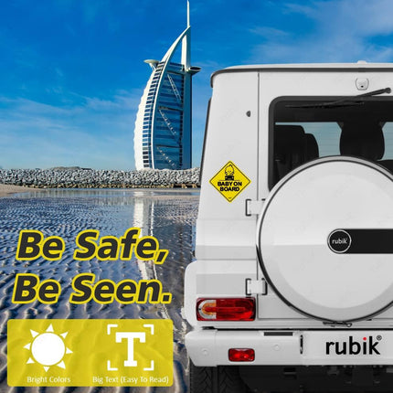 Baby on Board Car Sign Self Adhesive Sticker – Reflective Safety Warning Decal 12x12cm