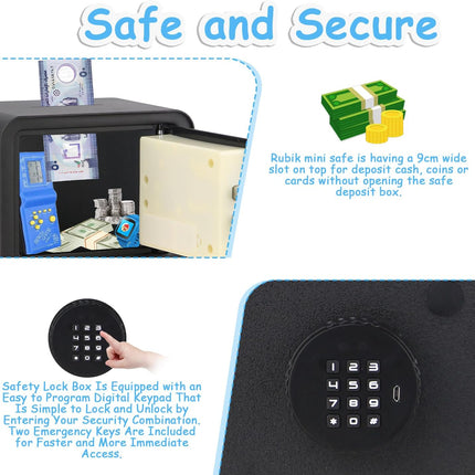 Children's Digital Piggy Bank Safe Box with Deposit Slot, For Kids Girls Boys RB-ZW18N1 (Black)
