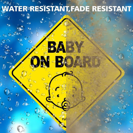 Baby on Board Car Sign Self Adhesive Sticker – Reflective Safety Warning Decal 12x12cm