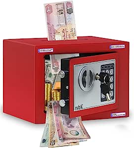 Rubik Mini Safe Box With Drop Slot, Digital Lock & Key (17x23x17cm) Red