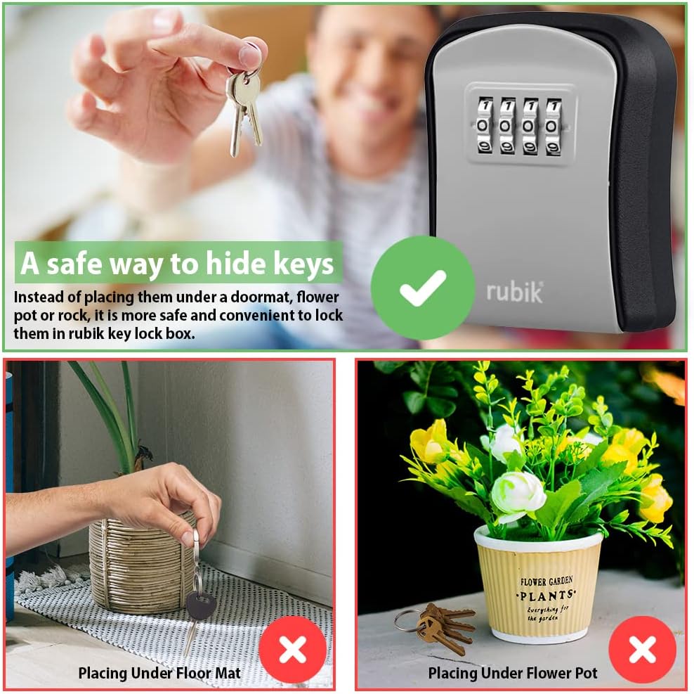 Outdoor Key Storage Safe Box (Small), 4 Digits Combination Lock Securi ...
