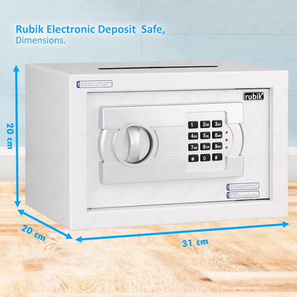 Rubik Medium Digital Safe Box with Keys and Cash Deposit Slot, RB20EG-T (20x31x20cm) White