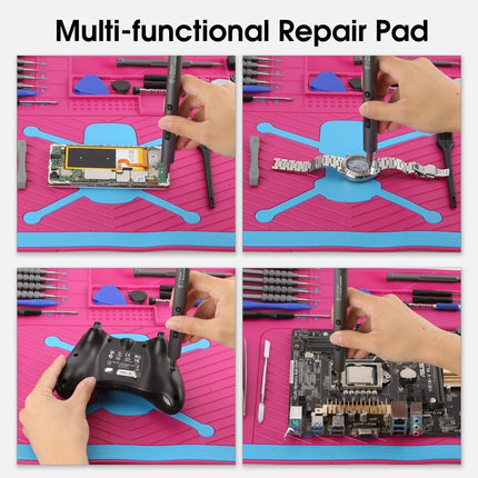 Drone Soldering Repair Mat – Heat Resistant Silicone Work Station with Magnetic Slots (Pink)