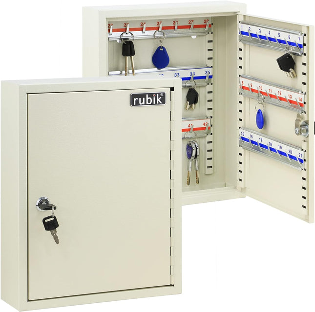42 Key's Storage Cabinet Organizer with Key Lock, Solid Metal, Boxed Design, Wall Mounted Safe Box (‎KC42, 42 bits Key's Capacity)
