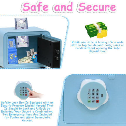 Children's Digital Piggy Bank Safe Box with Deposit Slot, For Kids Girls Boys RB-ZW18N1 (Blue)