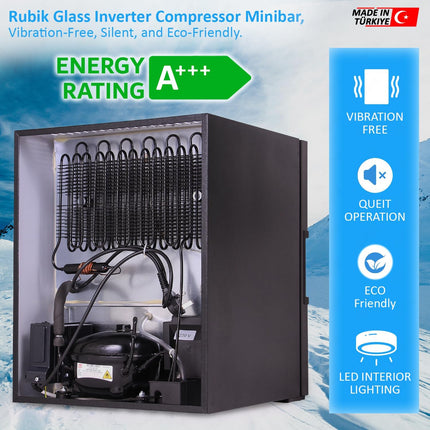 Rubik Inverter Compressor Minibar 40L Glass Door Hotel Edition (Made in Türkiye) RMB-40IC White