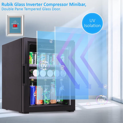Rubik Inverter Compressor Minibar 40L Glass Door Hotel Edition (Made in Türkiye) RMB-40IC ALL BLACK EDITION