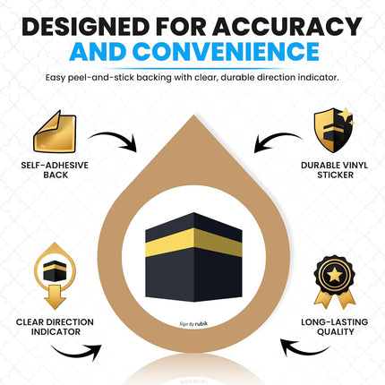Self Adhesive Qibla Direction Signs – Vinyl Decal Stickers for Muslim Prayer (12x9.5cm)