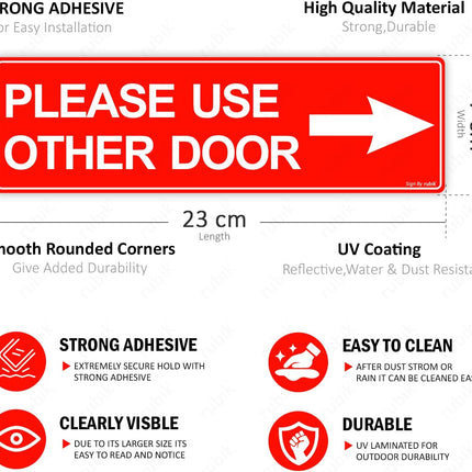 Please Use Other Door Self Adhesive Sign Sticker 23x7cm – Reflective Red/White