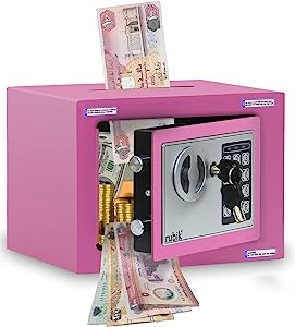 Rubik Mini Safe Box With Drop Slot, Digital Lock & Key (17x23x17cm) Pink