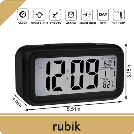 Hotels Alarm Clock Black, Loud, Digital LED, Large Display, Backlight, Temperature, Snooze