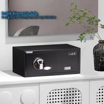 Rubik Wide Biometric Safe Box, Fingerprint & Key Lock RBFPB20 (20x42x37cm) Black