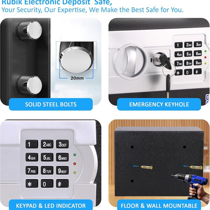 Rubik Large Digital Safe Box with Pin Code and Keys, RB-30EG (30x38x30cm) White