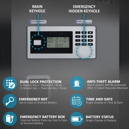 Rubik Digital Safe Box, Premium Build, Triple Security Locker 85kg (100x54x44cm) RBGX-100XTD Black/Grey