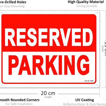 Acrylic Reserved Parking Sign 20x15cm, Weather Resistant Reflective (Red/White)