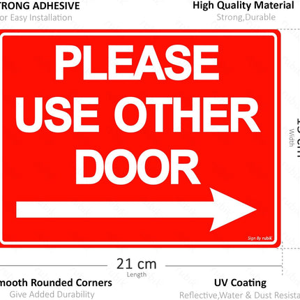 Please Use Other Door Sign Sticker Self Adhesive 21x15cm – Reflective Vinyl Decal Red/White