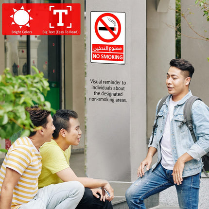 No Smoking Sign Sticker 20x15cm – Self Adhesive Reflective Vinyl, Arabic & English