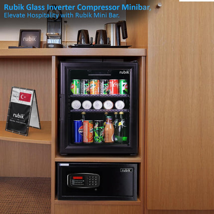Rubik Inverter Compressor Minibar 40L Glass Door Hotel Edition (Made in Türkiye) RMB-40IC ALL BLACK EDITION