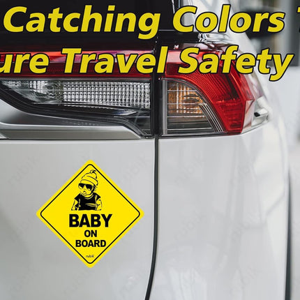 Baby on Board Car Sign Self Adhesive Sticker – Reflective Safety Warning Decal 12x12cm