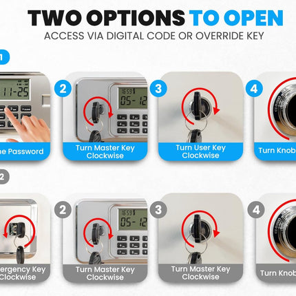 Rubik 1.8m Tall Double Door Digital Safe Box Cabinet with Dual Key Lock (180x100x55cm) White