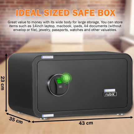 Rubik Wide Fingerprint Safe Box with Keys, RB23f (23x43x35cm)