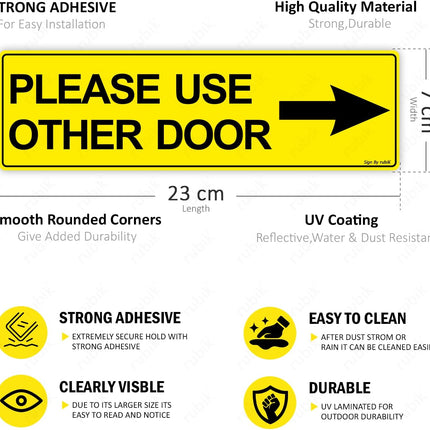 Please Use Other Door Self Adhesive Sign Sticker 23x7cm – Reflective Vinyl Decal