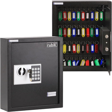 Rubik 40-Keys Storage Cabinet with Key & Digital Pin Code Lock, Wall Mounted (Black)