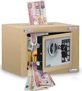 Rubik Mini Safe Box With Drop Slot, Digital Lock & Key (17x23x17cm) Beige