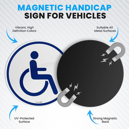 Magnetic Disabled Handicap Car Sticker – Reflective Removable Sign 15cm Round