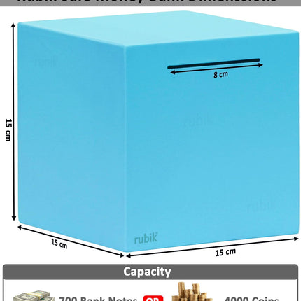 Rubik 15cm Metal Piggy Bank for Adults, Stainless Steel Savings Money Bank (All Sides Closed) Blue