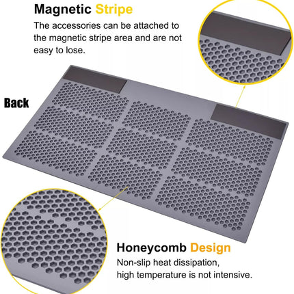 TE-612 Soldering Mat 38×21cm - Heat-Resistant Anti-Static Silicone Repair Work Mat (Grey)