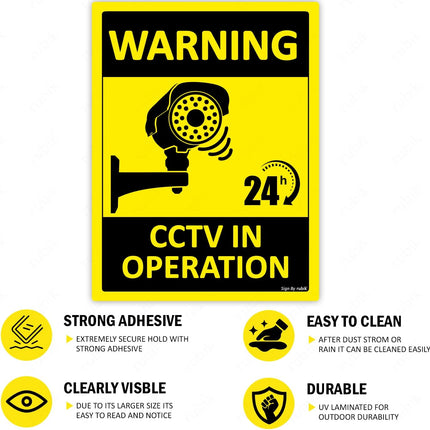 Self Adhesive Warning 24 Hours CCTV in Operation Sign Sticker 20x15cm, UV Protected Vinyl Decal