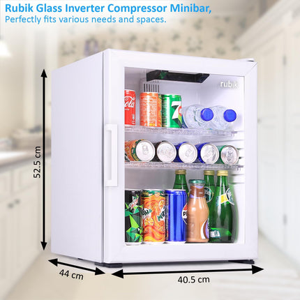 Rubik Inverter Compressor Minibar 40L Glass Door Hotel Edition (Made in Türkiye) RMB-40IC White