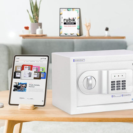 Rubik Small Digital Safe Box with Pin Code and Keys, RB20AJ (20x31x20cm) White