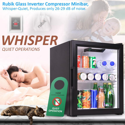 Rubik Inverter Compressor Minibar 40L Glass Door Hotel Edition (Made in Türkiye) RMB-40IC Black/White