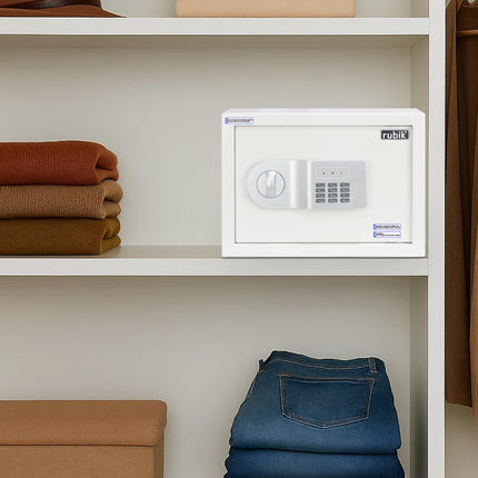 Rubik Medium Digital Safe Box with Pin Code and Keys, RB25AJ (25x35x25cm) White