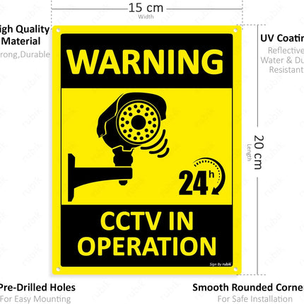 Acrylic Warning 24 Hours CCTV in Operation Sign 20x15cm, Weather Resistant Plastic Sign
