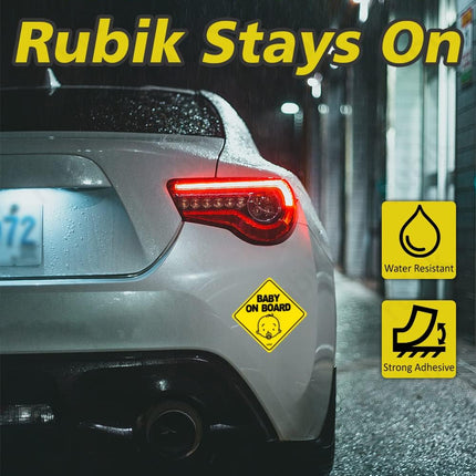 Baby on Board Car Sign Self Adhesive Sticker – Reflective Safety Warning Decal 12x12cm