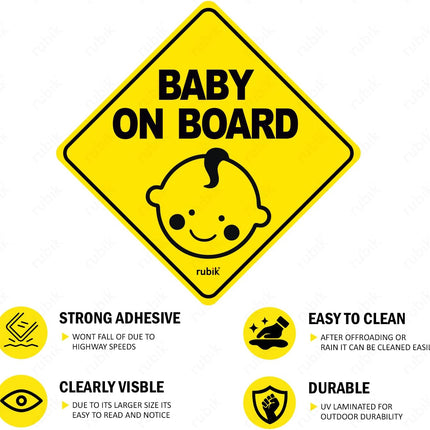 Baby on Board Car Sign – Reflective Self Adhesive Safety Sticker 12x12cm