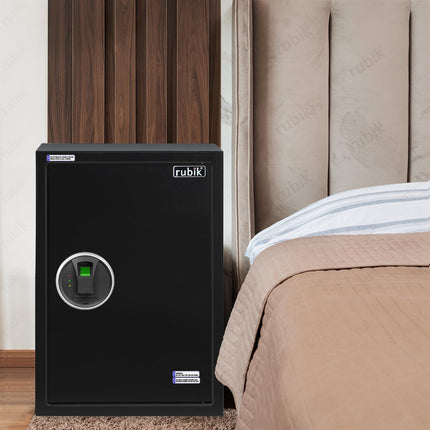 Rubik Biometric Fingerprint Safe Box Large with Keys, Fire Resistant Safety Locker for Home Office (50x35x31cm)