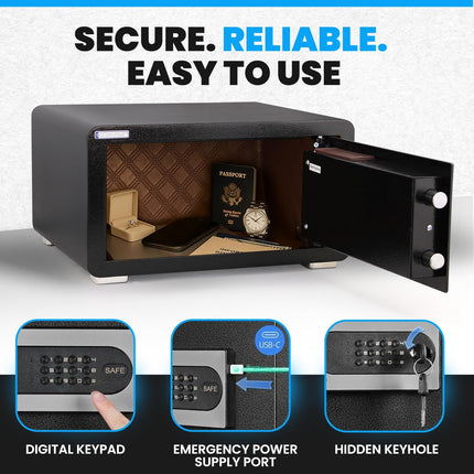 Rubik Digital Safe Box, Hotel Size Digital & Key Lock RB22C8 (22x42x37cm) Black