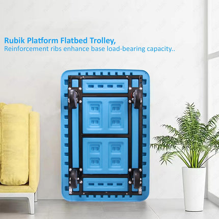 Rubik Flatbed Platform Trolley, 600kg Weight Capacity and 360 Degree Swivel Wheels, Foldable Push Hand Cart (Large, 88x58cm)