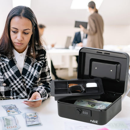 Medium Cash Box with Combination Lock & Tray - White (20x16x9cm)